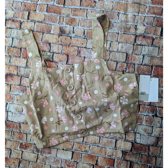 BP. Women's Button Front Linen Blend Tank Floral Crop Top - Picture 5 of 5